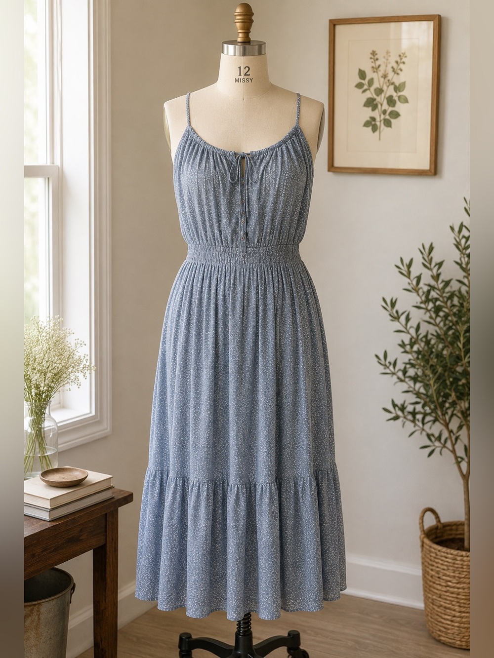 Dex Light Blue Floral Tiered Maxi Dress